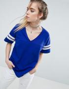 Asos Boxy T-shirt With Stripe Sleeve - Blue