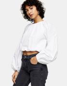 Topshop Poplin Cropped Blouse With Bubble Hem In White