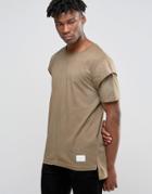 Criminal Damage T-shirt With Layered Sleeves - Green