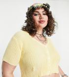 Daisy Street Plus Cropped Knitted Short Sleeve Cardigan In Lemon-yellow