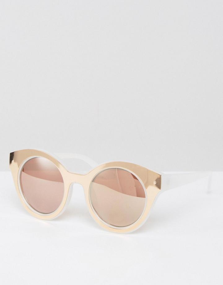 Asos Round Chunky Sunglasses With Rose Gold Inlay - Gold