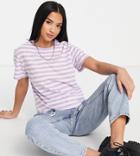 Asos Design Petite Ultimate T-shirt In Lilac And White Stripe-multi