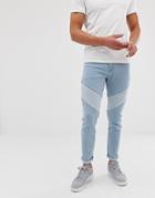 Asos Design Skinny Jeans In Light Wash Blue Cut And Sew Panelling