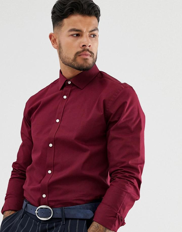 Harry Brown Slim Fit Poplin Shirt-red