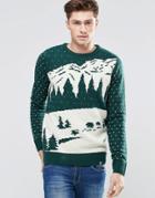 Bellfield Holidays Snow Scene Jacquard Sweater - Green