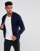 Asos Knitted Muscle Fit Bomber Jacket In Navy
