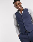 Asos Design Wedding Super Skinny Wool Mix Suit Suit Vest In Navy Herringbone