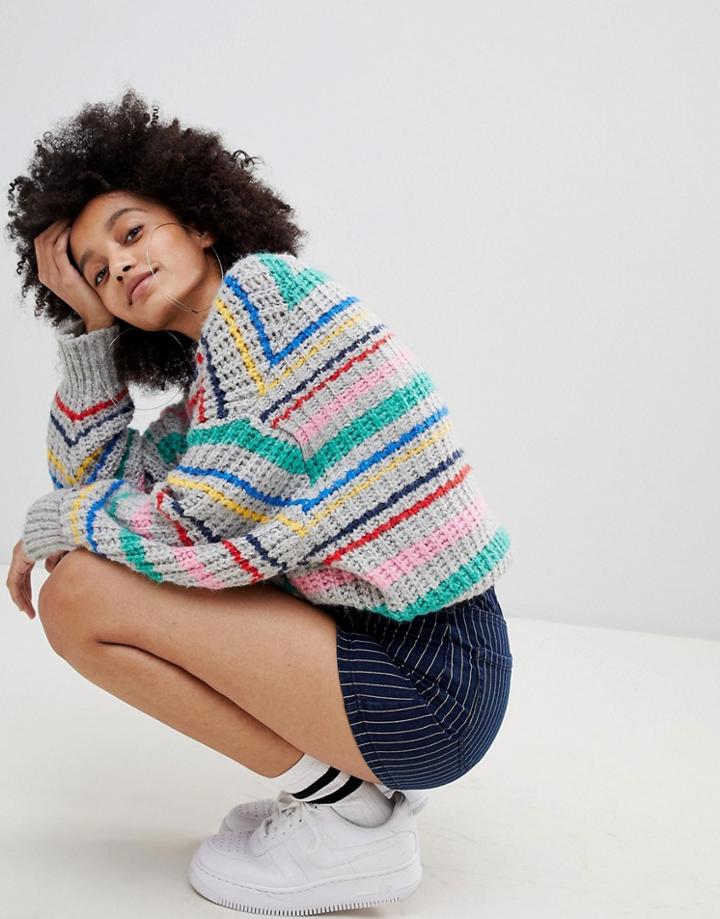 Bershka Pinstripe Denim Short - Navy