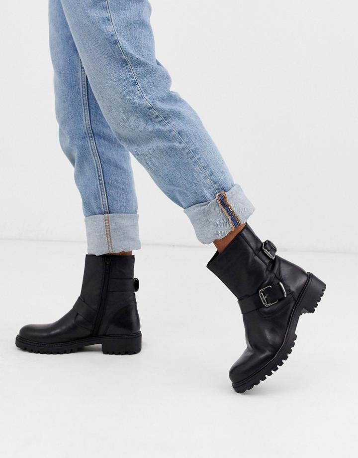 Rule London Biker Boots In Black Leather