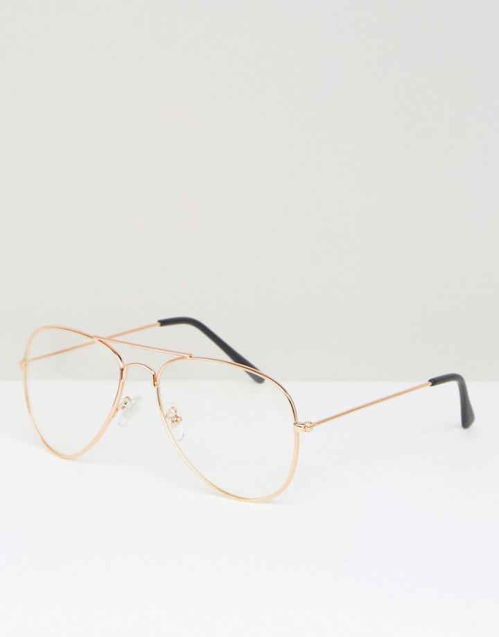 Jeepers Peepers Clear Lens Aviator In Rose Gold Frame - Gold