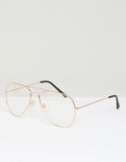 Jeepers Peepers Clear Lens Aviator In Rose Gold Frame - Gold