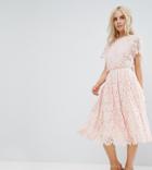 Asos Petite Lace Crop Top Midi Prom Dress - Pink