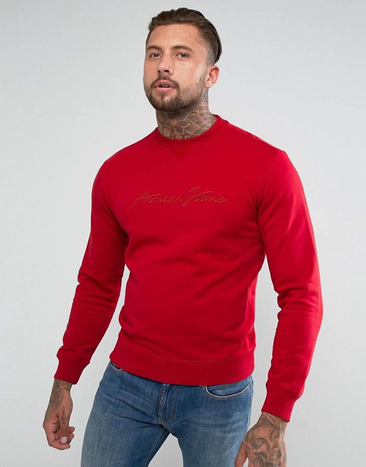 Armani Jeans Script Logo Crew Neck Sweat Red - Red