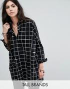 Noisy May Tall Grid Print Oversized Shirt - Black