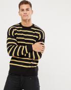 New Look Sweater With Crew Neck In Black And Mustard Stripe - Black