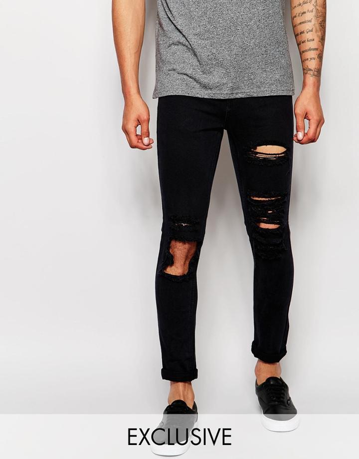 Liquor & Poker Jeans Stretch Skinny Heavy Distressed Black - Black