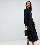 Asos Design Tall Ruched Waist Chuck On Midi Dress With Long Sleeves-black