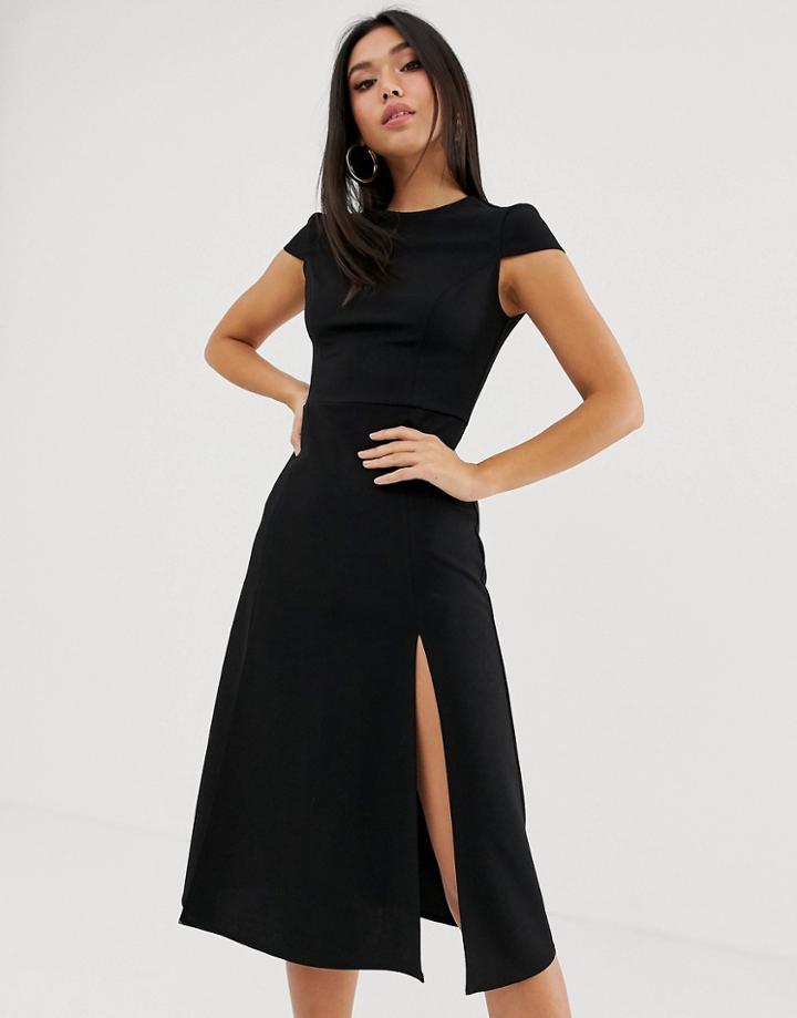 Asos Design High Split Skater Midi Dress-black