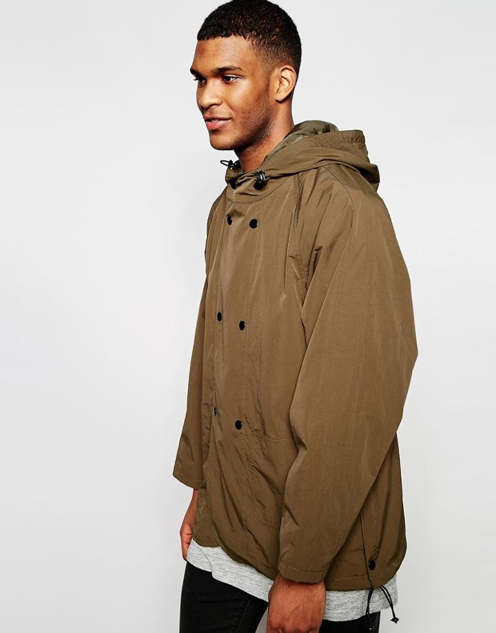 Asos Double Breasted Windbreaker In Khaki - Khaki