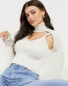 Asos Design Set Knitted Cami Top With V Neck In Cream-white