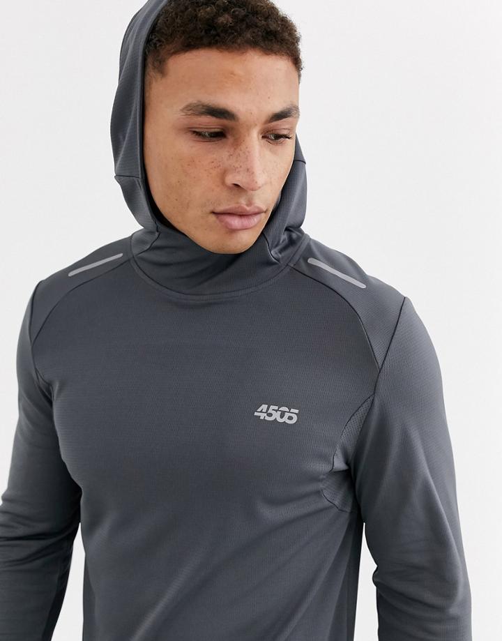 Asos 4505 Icon Running Long Sleeve T-shirt With Hood And Mesh Panels-gray
