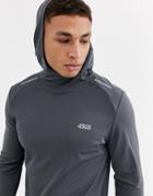 Asos 4505 Icon Running Long Sleeve T-shirt With Hood And Mesh Panels-gray