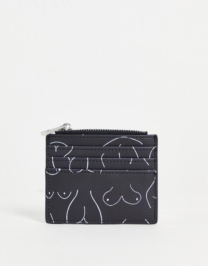 Asos Design Coin Purse And Cardholder In Booty & Boob Print-black