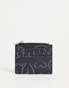 Asos Design Coin Purse And Cardholder In Booty & Boob Print-black