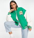 Missguided Oversized Varsity Jacket In Green