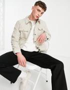 Pull & Bear Trucker Jacket In Beige Faux Suede-neutral