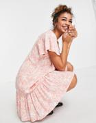 En Cr Me Smock Dress With Pleated Hem In Pink Floral