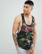 Asos Design Extreme Racer Back Tank With All Over Camo Print And Embroidery - Green