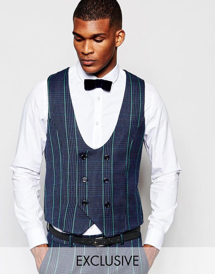Reclaimed Vintage Scoop Vest In Tweed - Navy