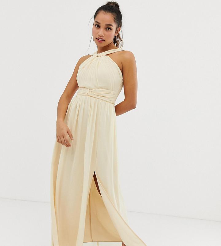 Little Mistress Petite Cross Front Maxi Dress In Cream