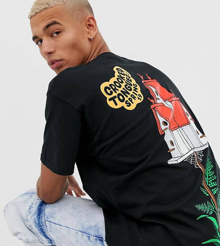 Crooked Tongues Oversized T-shirt In Black With Back Print - Black