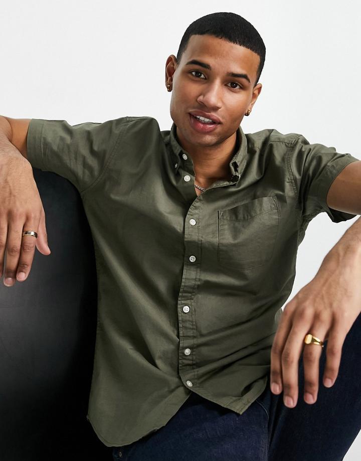 Jack & Jones Originals Button Down Oxford Shirt In Khaki Green