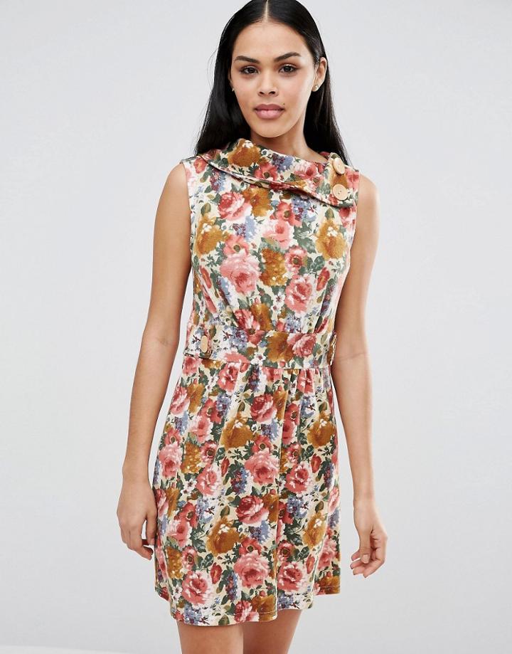Pussycat London Floral Skater Dress - Brown
