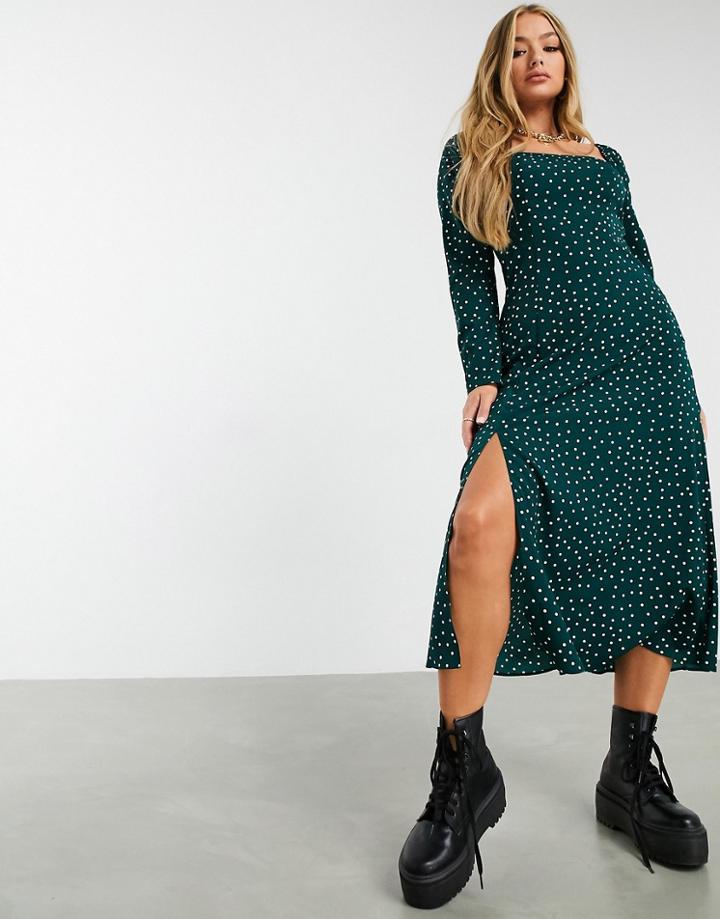 Asos Design Square Neck Midi Skater Dress In Polka Dot-multi