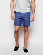 Asos Slim Fit Shorts In Washed Cotton - Denim Blue