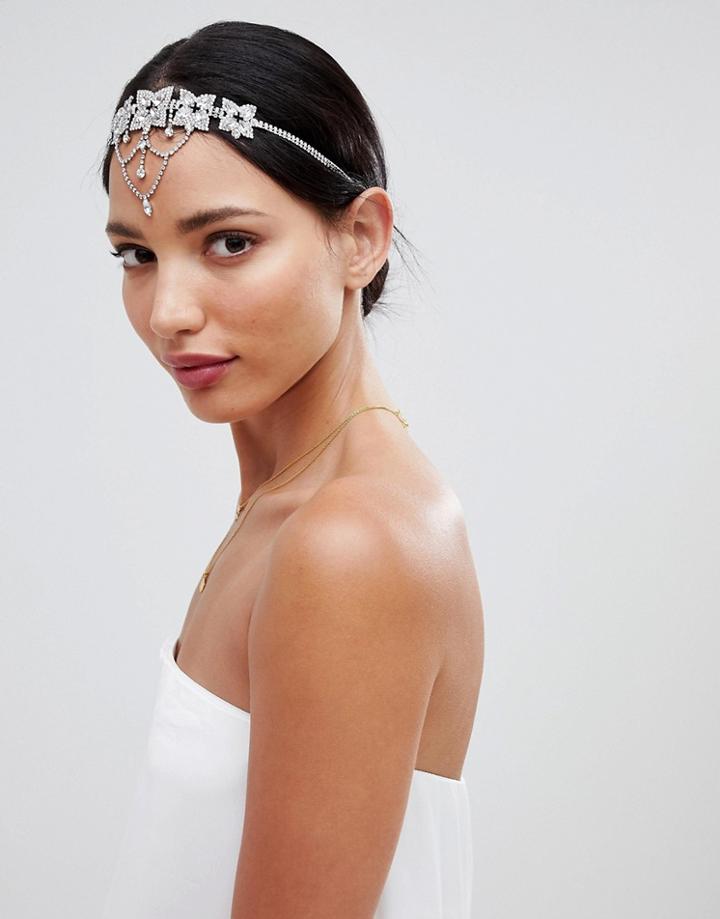 Asos Design Bridal Hair Crown With Crystal Detailing In Silver - Silver