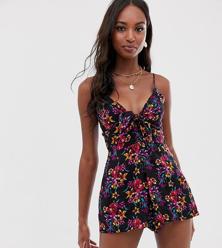 Brave Soul Tall Tory Romper In Tropical Floral Print - Navy