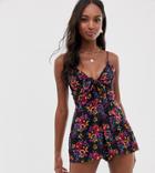 Brave Soul Tall Tory Romper In Tropical Floral Print - Navy