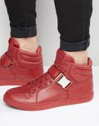 Asos Hi-top Sneakers In Red With Strap - Red