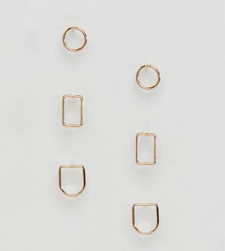 Asos Design Pack Of 3 Fine Geo Shape Stud Earrings - Gold