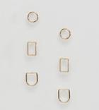 Asos Design Pack Of 3 Fine Geo Shape Stud Earrings - Gold