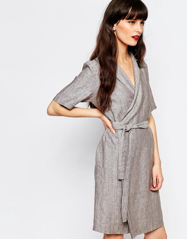 Just Female Genova Wrap Shirt Dress - Anthracite Melange