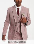 Asos Design Wedding Super Skinny Suit Jacket In Burgundy Crosshatch-red