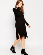 Asos Sweater Dress In Fine Knit And Side Split With Silk Blend - Black