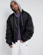 Sixth June Super Oversized Bomber In Black With Jersey Hood - Black