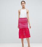 Asos Tall Premium Occasion Lace Pep Hem Midi Skirt Two-piece - Pink